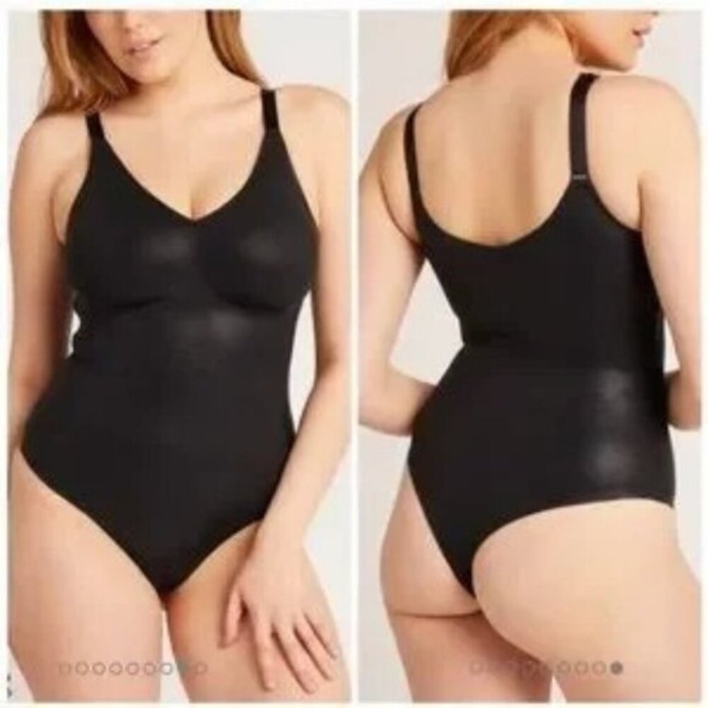 Knix Papaya Box Thong Bodysuit Shaper Faux Leather / Black Shimmer